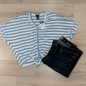 Blue and White Striped Crop Top